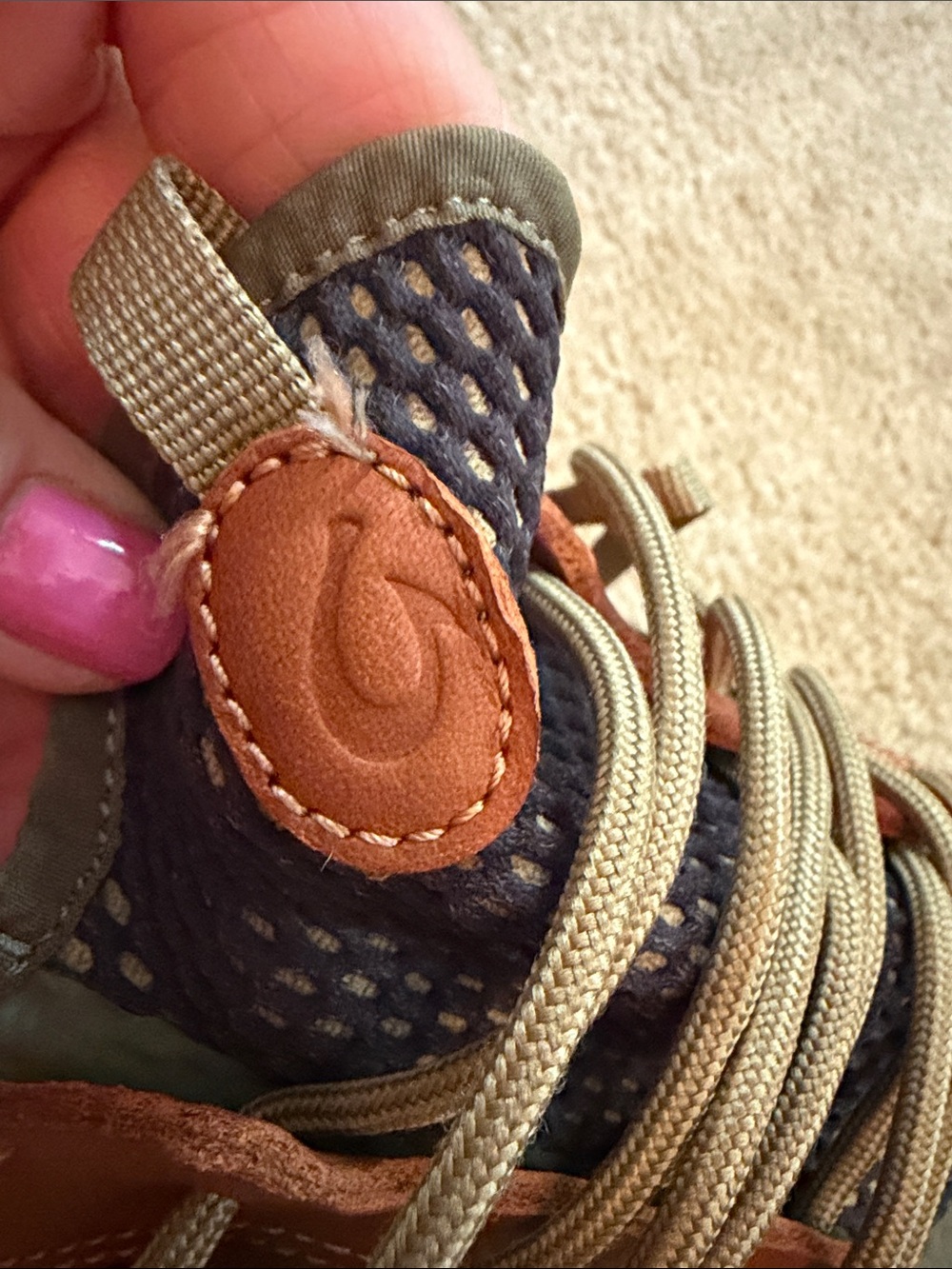 OluKai Olive Green and Brown Lace-Up Athletic Sneakers - Picture 3 of 6